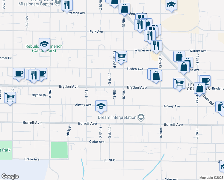 map of restaurants, bars, coffee shops, grocery stores, and more near 828 Bryden Avenue in Lewiston