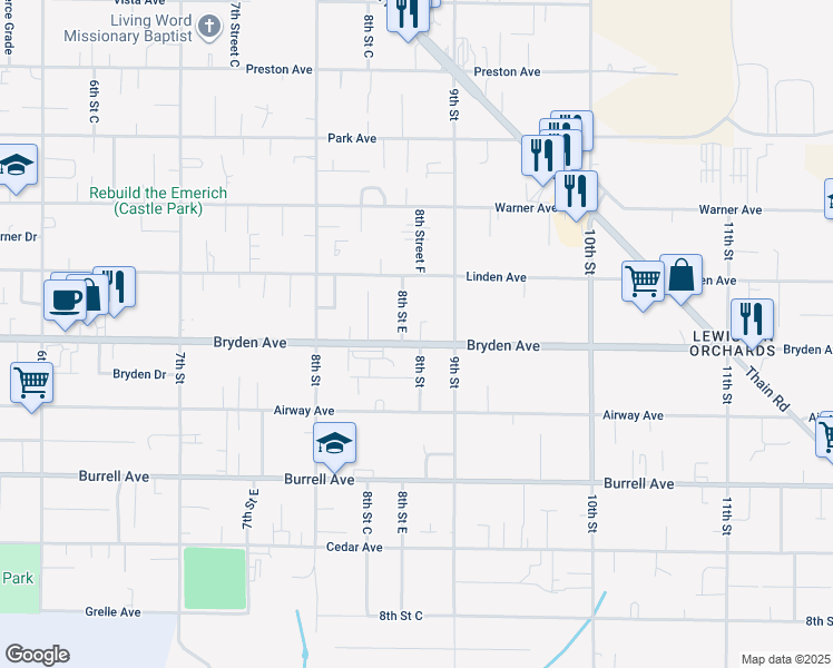 map of restaurants, bars, coffee shops, grocery stores, and more near 828 Bryden Avenue in Lewiston