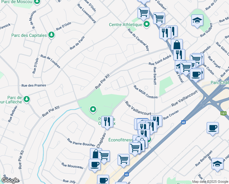 map of restaurants, bars, coffee shops, grocery stores, and more near 795 Rue Chapleau in Trois-Rivières