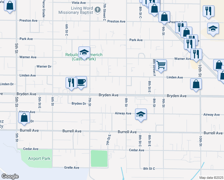 map of restaurants, bars, coffee shops, grocery stores, and more near 726 Linden Avenue in Lewiston