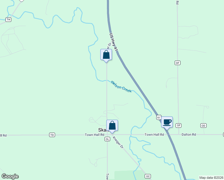 map of restaurants, bars, coffee shops, grocery stores, and more near 141-183 Kreiger Drive in Skandia