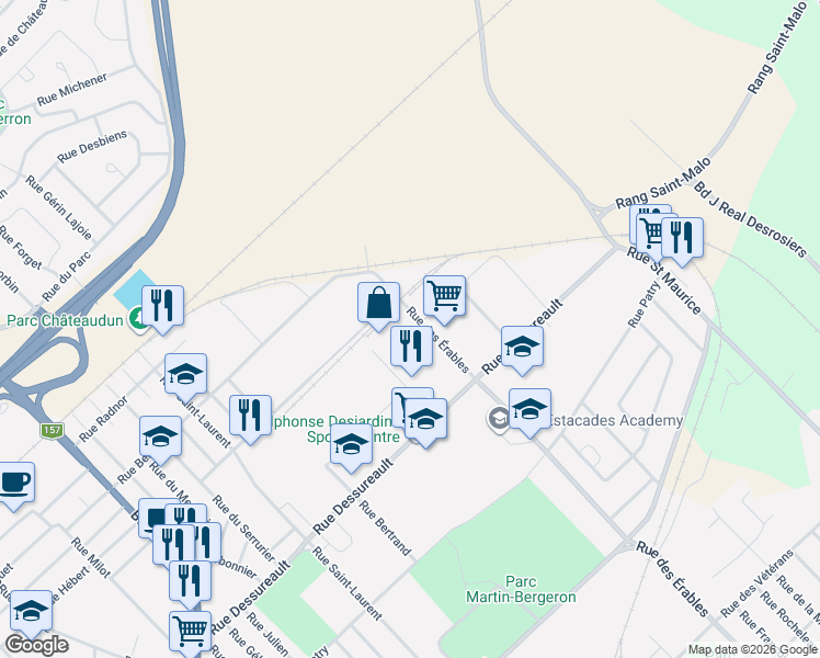 map of restaurants, bars, coffee shops, grocery stores, and more near 531 Rue des Érables in Trois-Rivières