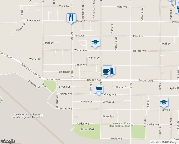 map of restaurants, bars, coffee shops, grocery stores, and more near 531 Linden Drive in Lewiston