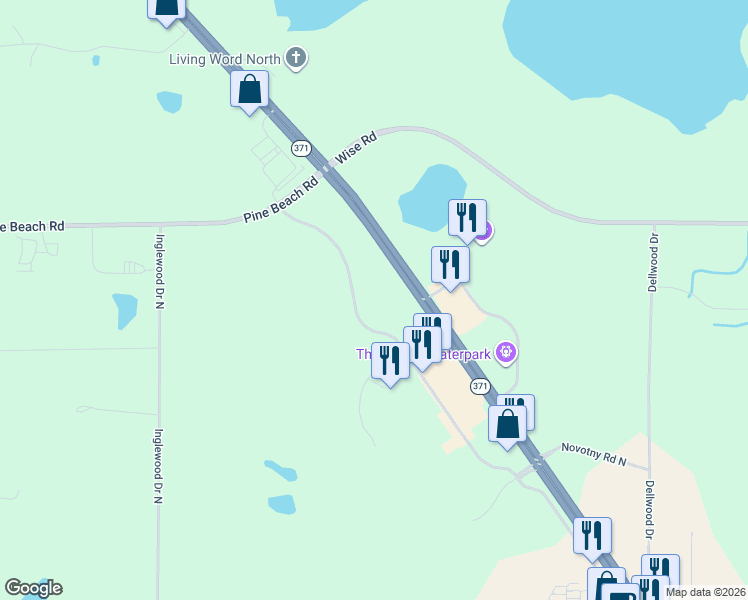 map of restaurants, bars, coffee shops, grocery stores, and more near 15826 Edgewood Drive North in Baxter