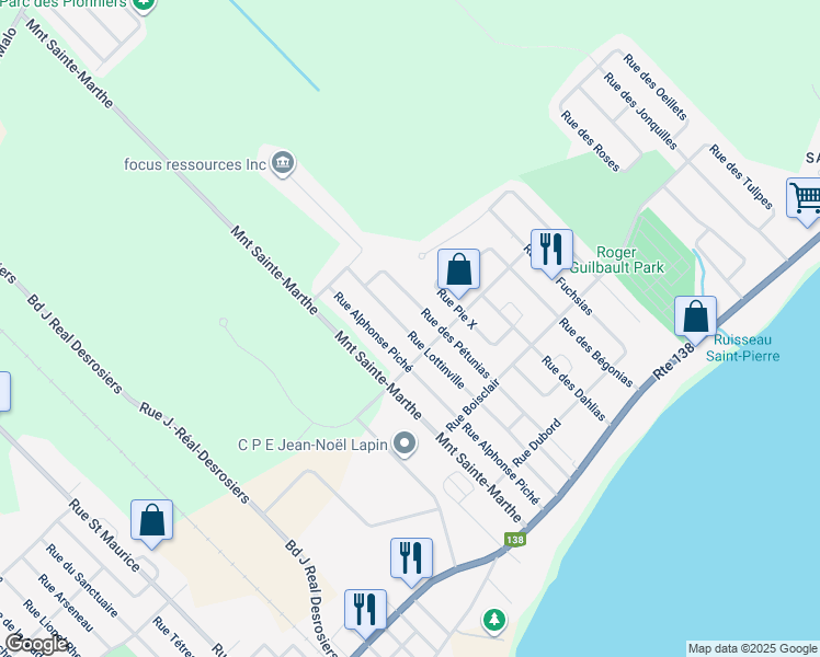 map of restaurants, bars, coffee shops, grocery stores, and more near 298 Rue Lottinville in Trois-Rivières