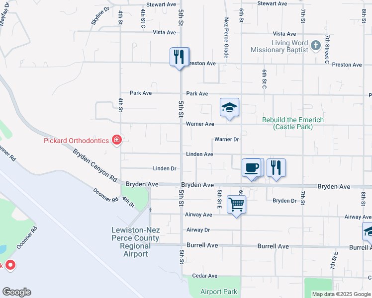 map of restaurants, bars, coffee shops, grocery stores, and more near 3314 5th Street in Lewiston