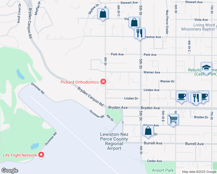map of restaurants, bars, coffee shops, grocery stores, and more near 3313 4th Street in Lewiston
