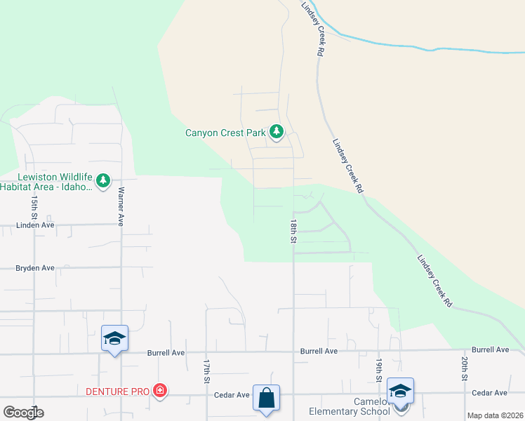 map of restaurants, bars, coffee shops, grocery stores, and more near 1803 Grande Ronde Court in Lewiston