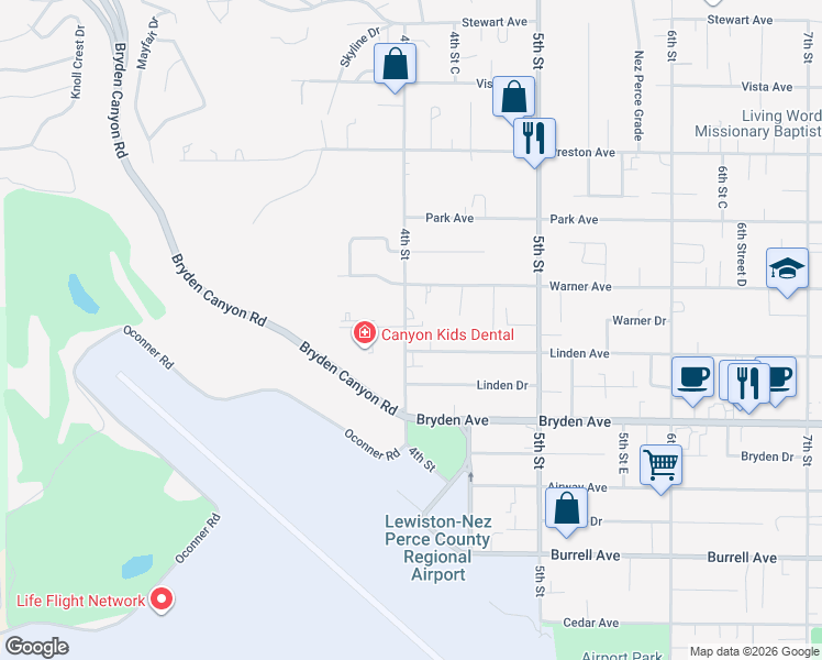 map of restaurants, bars, coffee shops, grocery stores, and more near 3313 4th Street in Lewiston