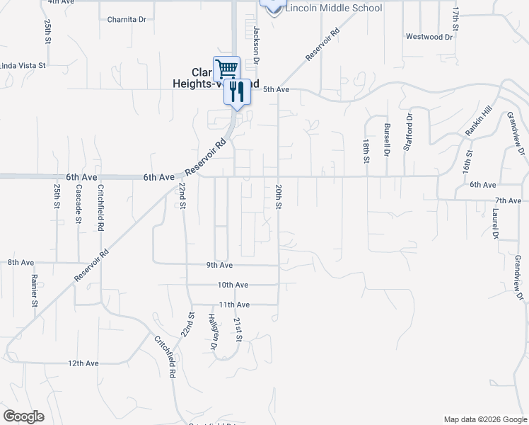 map of restaurants, bars, coffee shops, grocery stores, and more near A St in Clarkston Heights-Vineland