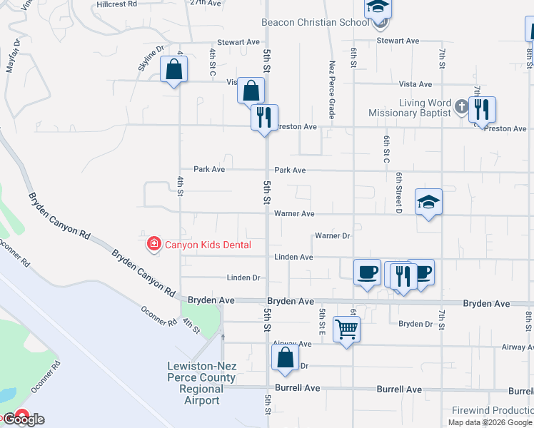 map of restaurants, bars, coffee shops, grocery stores, and more near 3240 5th Street in Lewiston