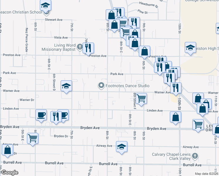 map of restaurants, bars, coffee shops, grocery stores, and more near 3237 8th Street in Lewiston