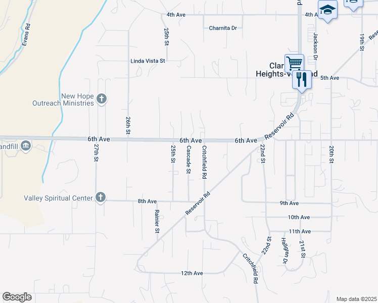 map of restaurants, bars, coffee shops, grocery stores, and more near 2615 Cascade Street in Clarkston