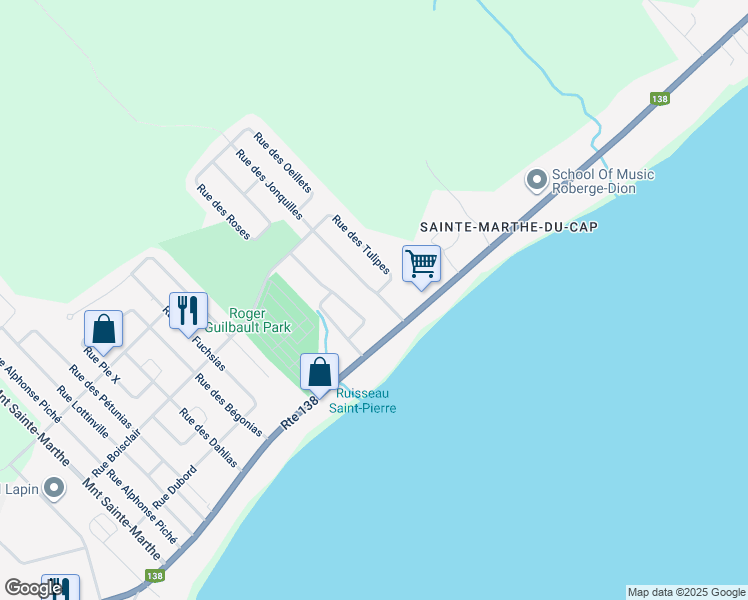 map of restaurants, bars, coffee shops, grocery stores, and more near 35 Rue des Jonquilles in Trois-Rivières