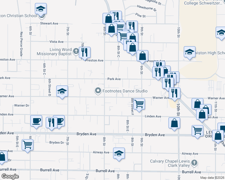 map of restaurants, bars, coffee shops, grocery stores, and more near 3237 8th Street in Lewiston