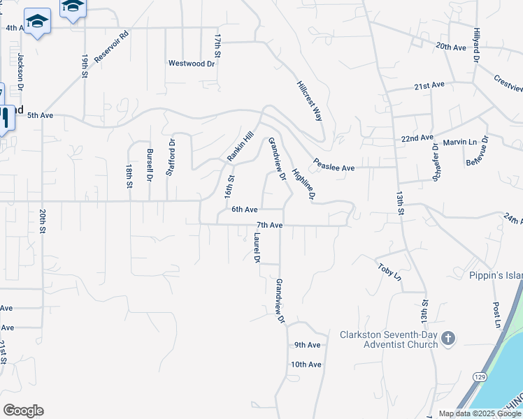 map of restaurants, bars, coffee shops, grocery stores, and more near 1619 6th Avenue in Clarkston