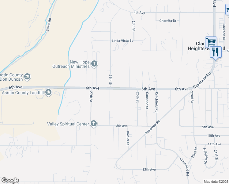 map of restaurants, bars, coffee shops, grocery stores, and more near 2609 Blue Mountain Court in Clarkston