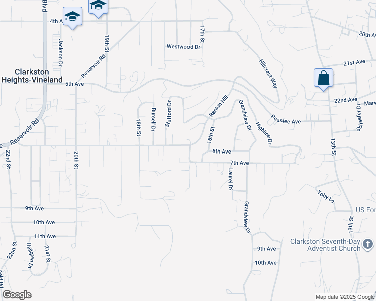 map of restaurants, bars, coffee shops, grocery stores, and more near 2636 17th Street in Clarkston