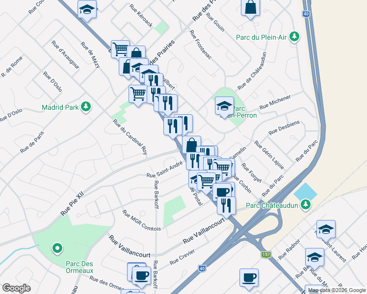 map of restaurants, bars, coffee shops, grocery stores, and more near 761 Boulevard Thibeau in Trois-Rivières