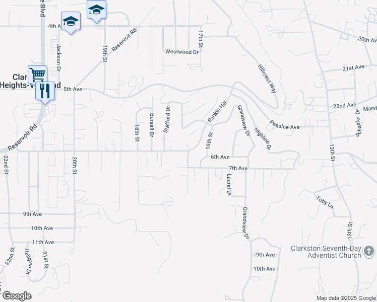 map of restaurants, bars, coffee shops, grocery stores, and more near 1700 6th Avenue in Clarkston