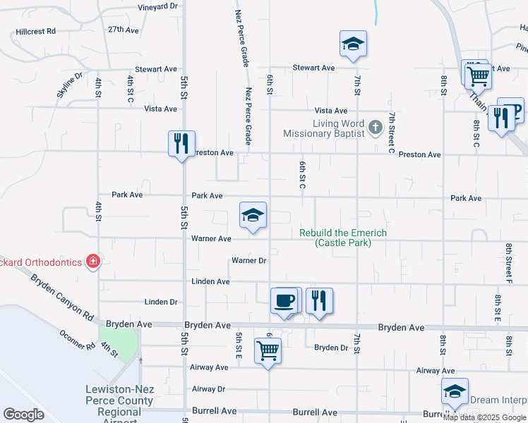 map of restaurants, bars, coffee shops, grocery stores, and more near 531 Park Avenue in Lewiston