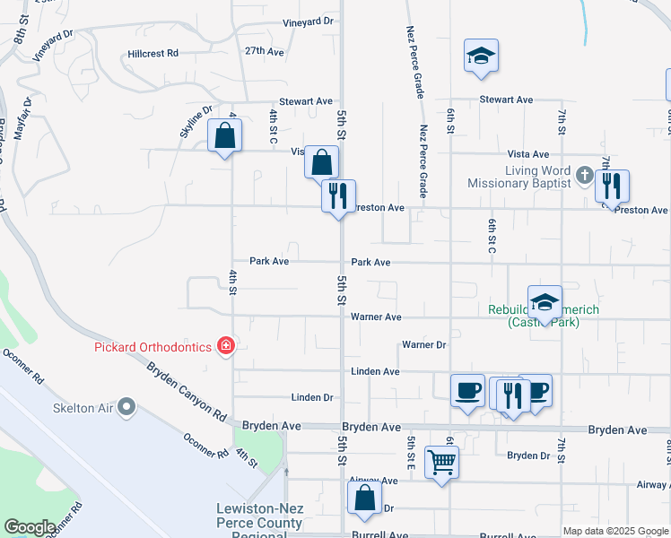 map of restaurants, bars, coffee shops, grocery stores, and more near 3222 5th Street in Lewiston