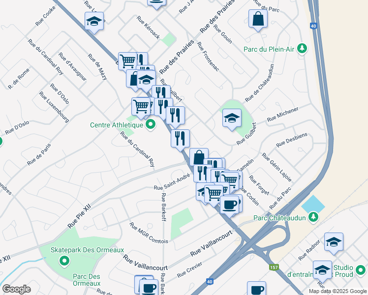map of restaurants, bars, coffee shops, grocery stores, and more near 775 Boulevard Thibeau in Trois-Rivières