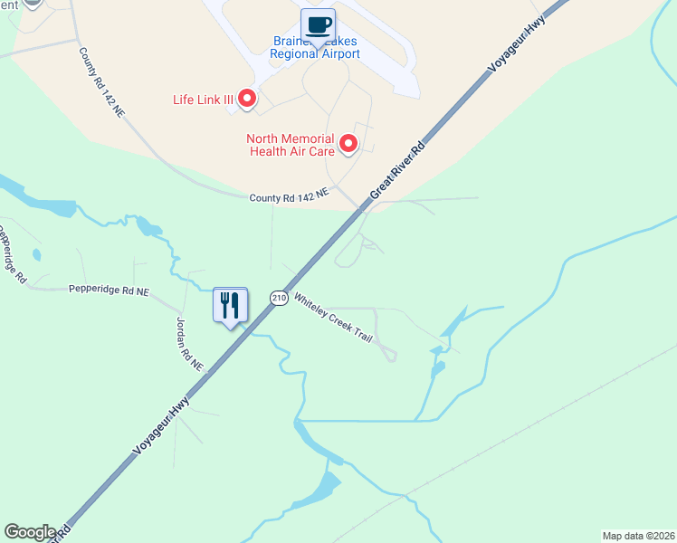 map of restaurants, bars, coffee shops, grocery stores, and more near 12383 Minnesota 210 in Brainerd