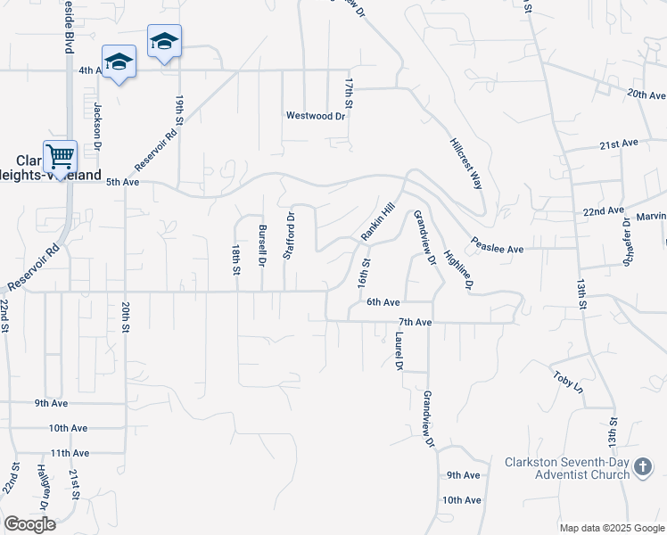 map of restaurants, bars, coffee shops, grocery stores, and more near 1700 6th Avenue in Clarkston