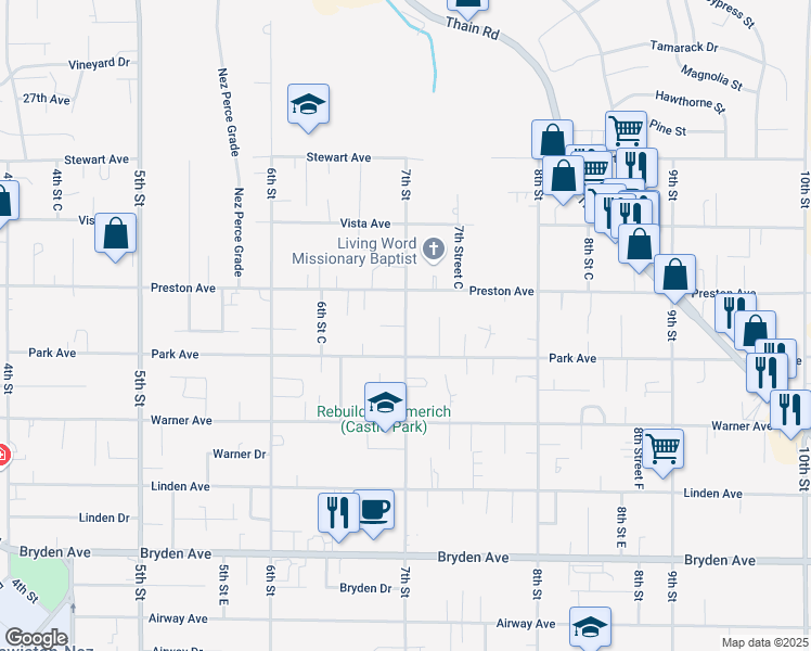 map of restaurants, bars, coffee shops, grocery stores, and more near 640 Preston Avenue in Lewiston