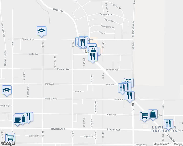 map of restaurants, bars, coffee shops, grocery stores, and more near 826 Preston Avenue in Lewiston