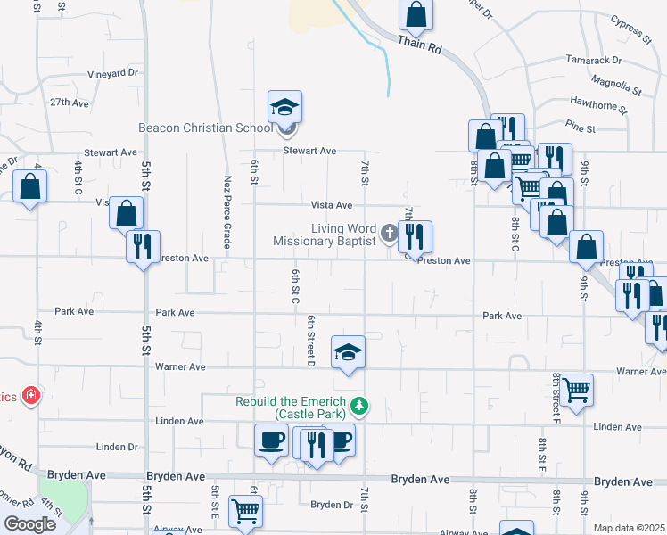 map of restaurants, bars, coffee shops, grocery stores, and more near 626 Preston Avenue in Lewiston
