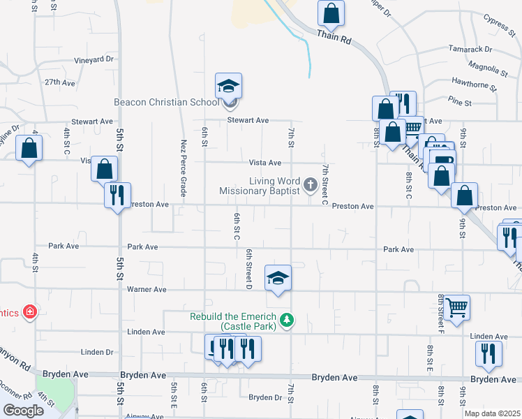 map of restaurants, bars, coffee shops, grocery stores, and more near 626 Preston Avenue in Lewiston