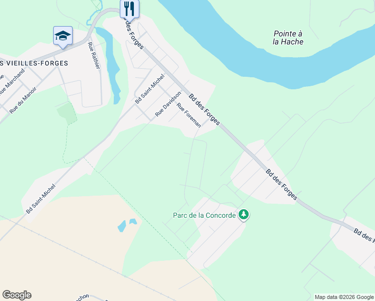 map of restaurants, bars, coffee shops, grocery stores, and more near 2060 Rue Grimard in Trois-Riviã¨Res