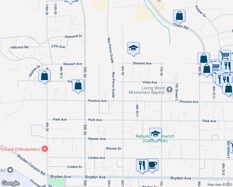 map of restaurants, bars, coffee shops, grocery stores, and more near 3124 6th Street in Lewiston