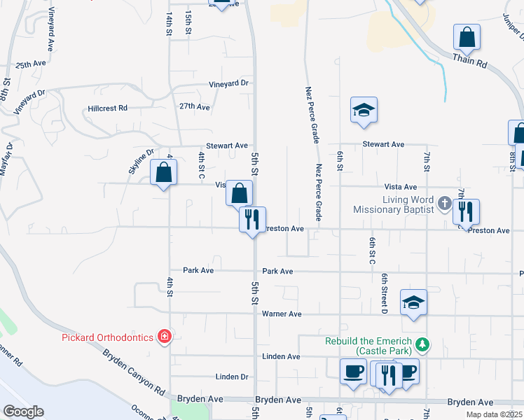 map of restaurants, bars, coffee shops, grocery stores, and more near 3126 5th Street in Lewiston