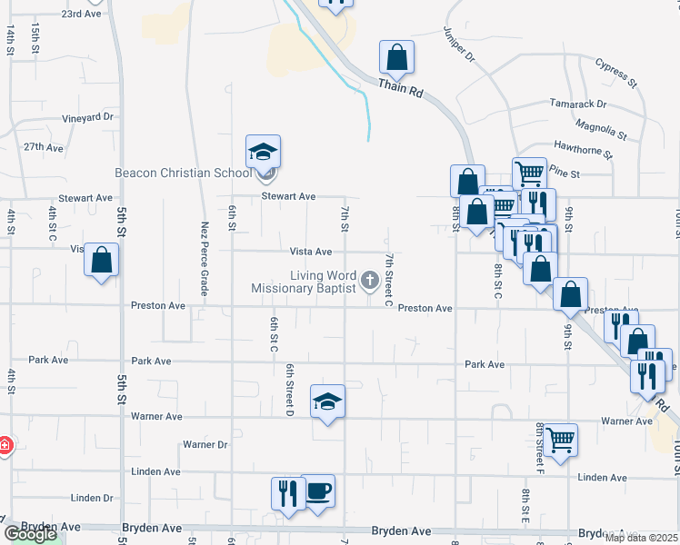 map of restaurants, bars, coffee shops, grocery stores, and more near 3128 7th Street in Lewiston