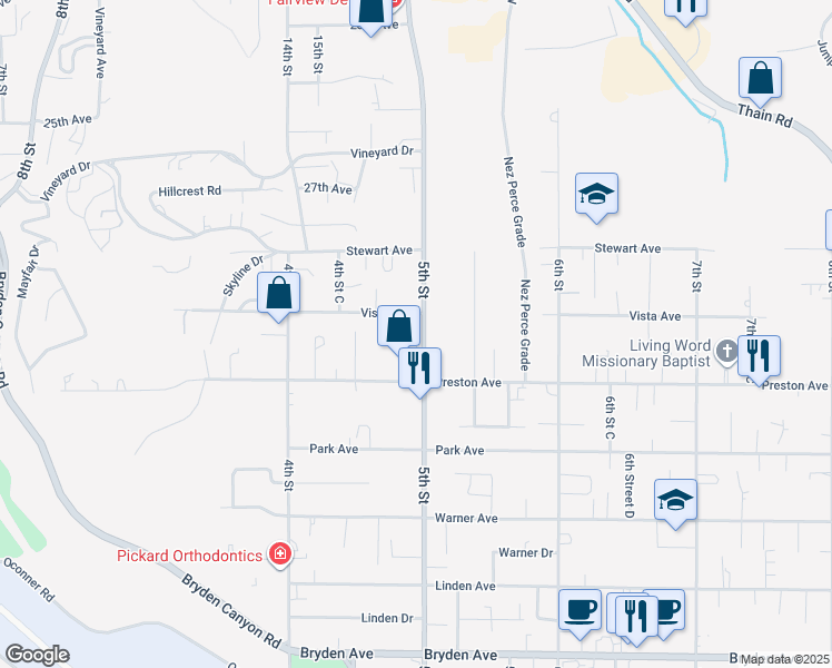 map of restaurants, bars, coffee shops, grocery stores, and more near 3126 5th Street in Lewiston