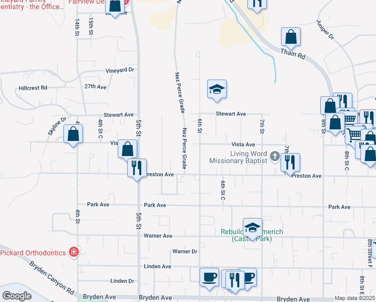 map of restaurants, bars, coffee shops, grocery stores, and more near 3124 6th Street in Lewiston