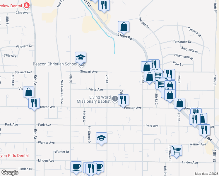 map of restaurants, bars, coffee shops, grocery stores, and more near 3128 7th Street in Lewiston