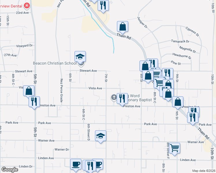map of restaurants, bars, coffee shops, grocery stores, and more near 3112 7th Street in Lewiston