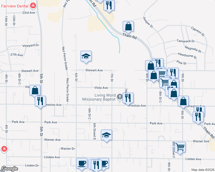 map of restaurants, bars, coffee shops, grocery stores, and more near 3112 7th Street in Lewiston