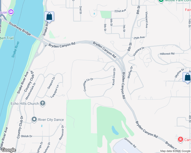 map of restaurants, bars, coffee shops, grocery stores, and more near 479 Crestline Circle Drive in Lewiston