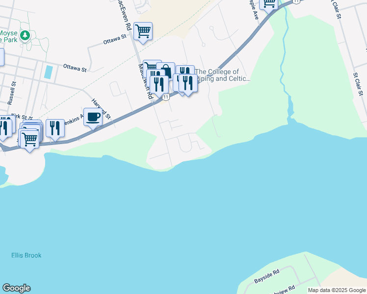 map of restaurants, bars, coffee shops, grocery stores, and more near 20 Whitecap Drive in Summerside