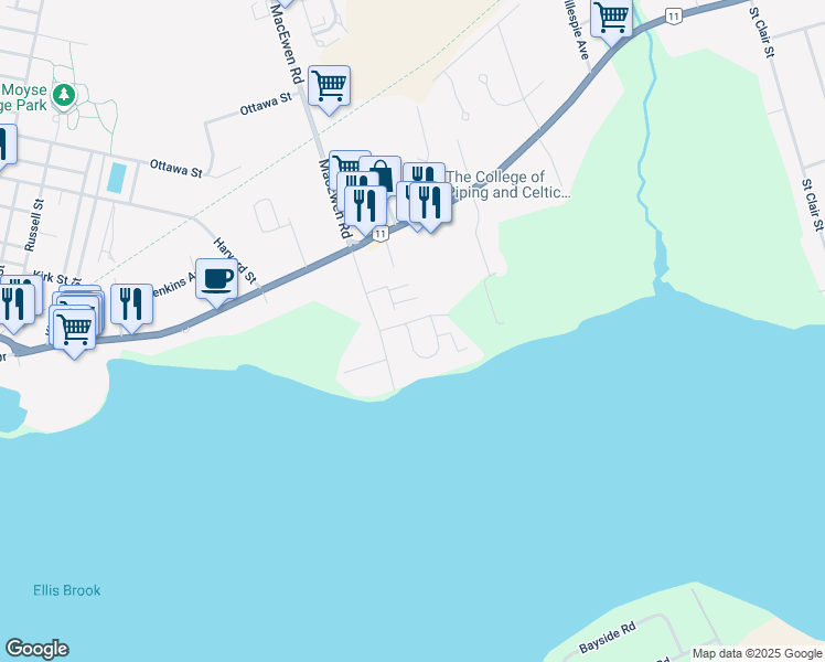 map of restaurants, bars, coffee shops, grocery stores, and more near 20 Whitecap Drive in Summerside