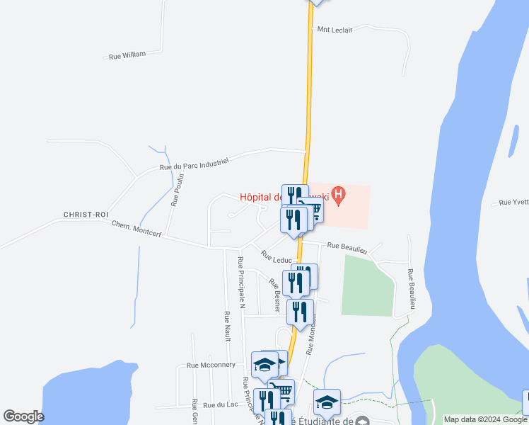 map of restaurants, bars, coffee shops, grocery stores, and more near 331 Rue Wilfrid Leblanc in Maniwaki