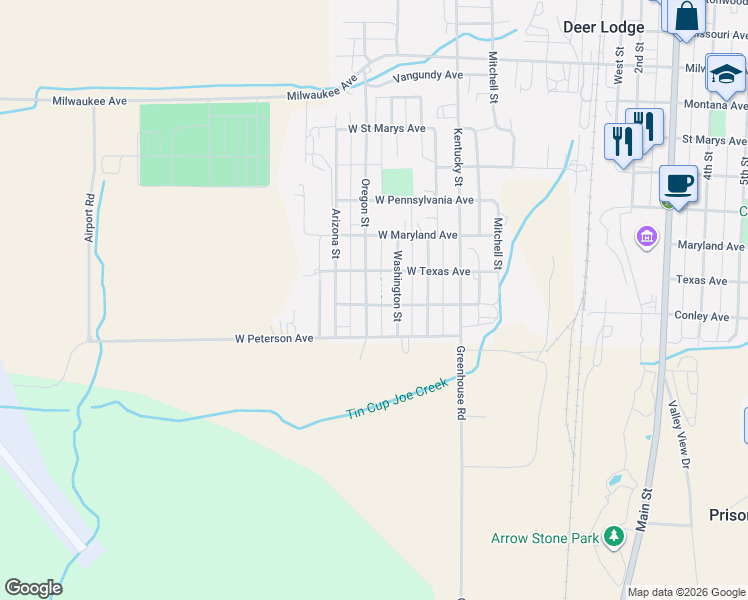 map of restaurants, bars, coffee shops, grocery stores, and more near 1202 Washington St in Deer Lodge