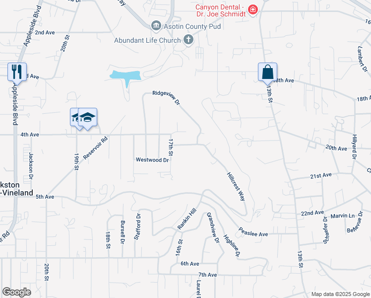 map of restaurants, bars, coffee shops, grocery stores, and more near 1621 Hillcrest Way in Clarkston