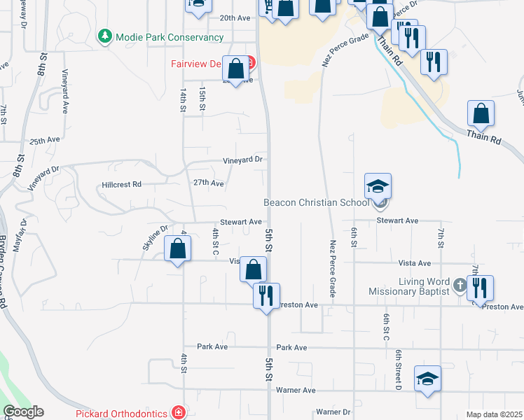 map of restaurants, bars, coffee shops, grocery stores, and more near 2748 17th Street in Lewiston