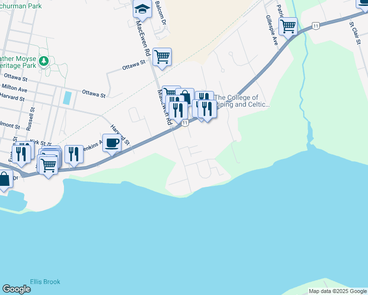 map of restaurants, bars, coffee shops, grocery stores, and more near Sharp Drive in Summerside